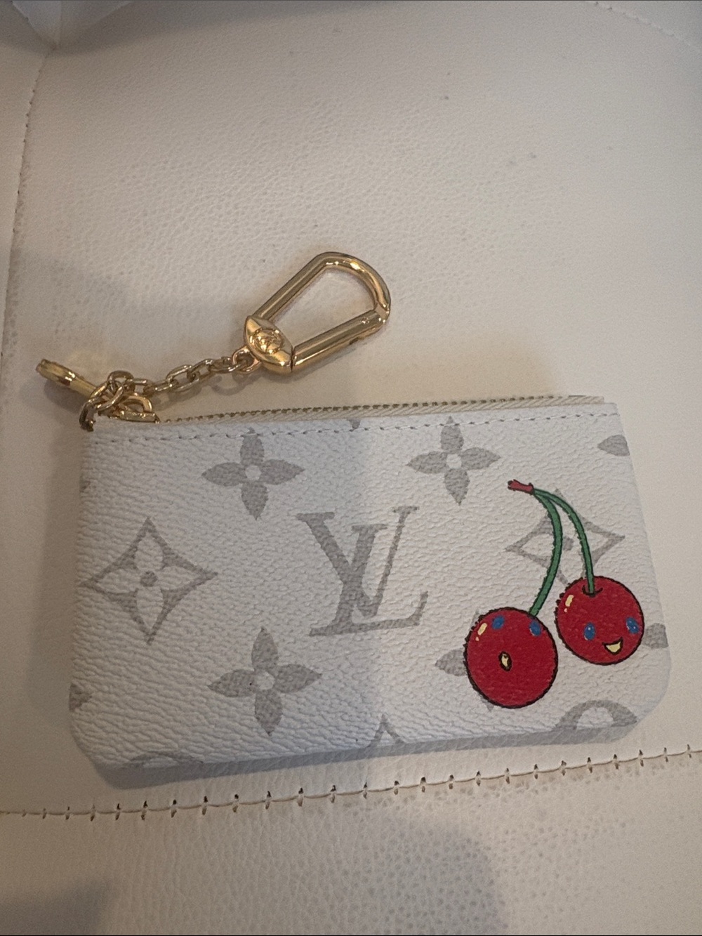 New Fashion Orange Pink Flower Pom Pom Key Charm with Gold Hardware &Key Pouch - Picture 3 of 11